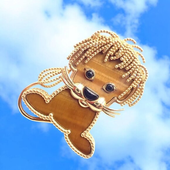 Van Cleef & Arpels 18k Yellow Gold Onyx Tiger Eye Lucky Animals Lion Clip Brooch - Picture 11 of 11